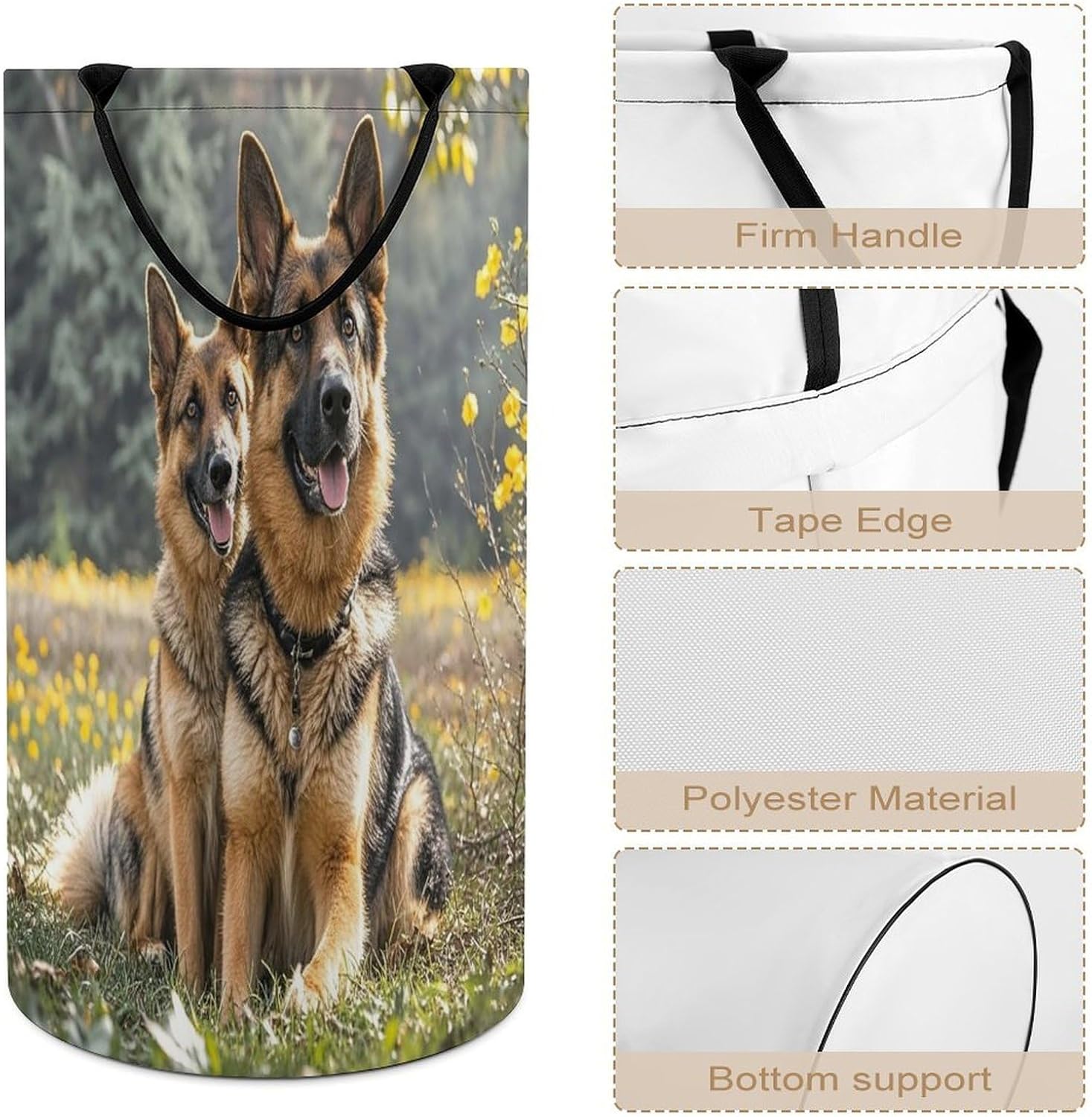 German Shepherd Dogs Laundry Hamper Waterproof Clothes Basket Large Capacity Collapsible Laundry Basket Freestanding Clothes Hamper for Dorm Family Bathroom Decor Storage 86L
