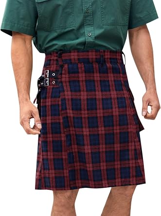 Runcati Mens Utility Kilt Scottish Tartan Apparel Stewart Pockets Kilts