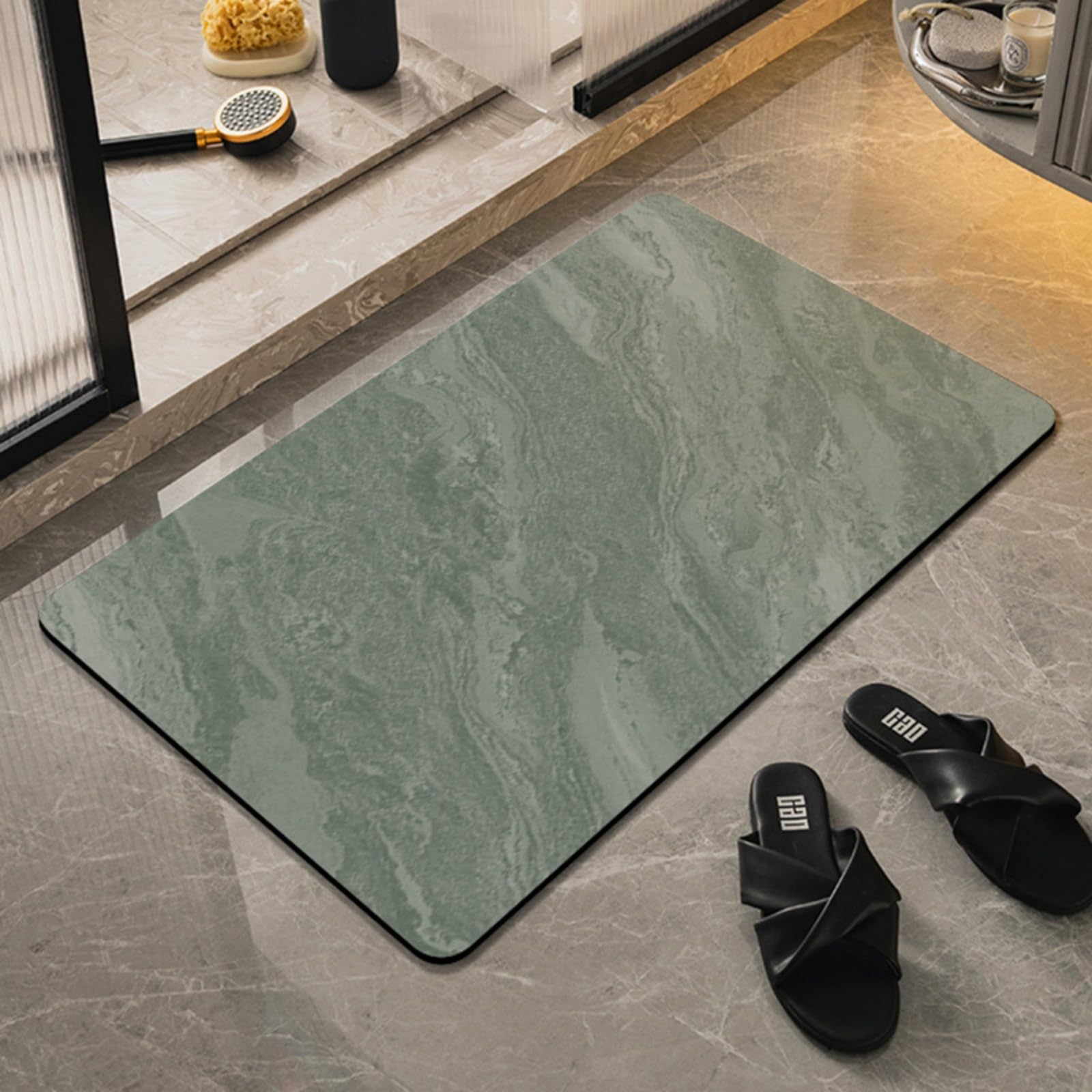 Runup Stone Bath Mat Quick Dry 45x70 cm Marble Pattern Soft Diatomite Bath Mat Non Slip Anti Mould Quick Absorbent Magic Floor Mat for Bathroom Living Room Doormat (Green