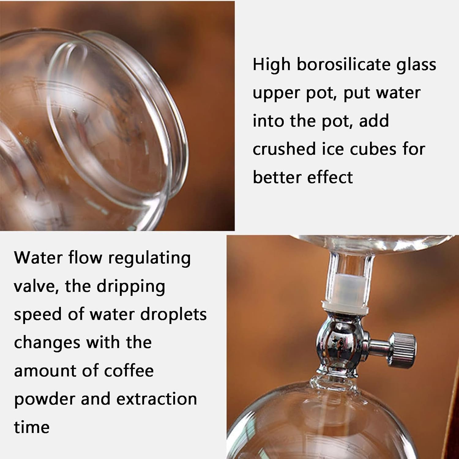 Ice Cold Dripper Coffee,Iced Coffee Cold Brew Drip Tower,Tea Maker Manual Dripper Brewer Maker,in Coffee Shops, Cafes, and Offices,Borosilicate Glass Carafe, Home Iced Coffee Maker Gift