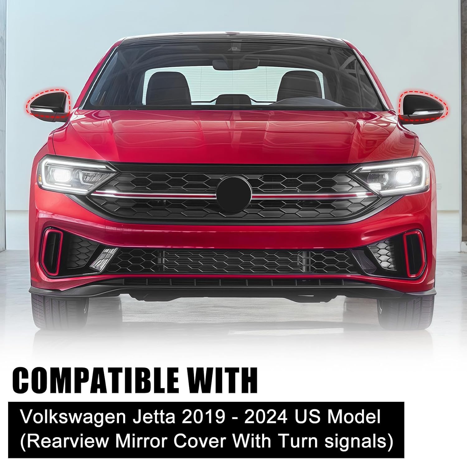 Left Driver Side Mirror Cover Cap Compatible with Volkswagen Jetta 2019 2020 2021 2022 2023 2024, 【Only for US Version with Turn Signals】, Clip-on Rearview Door Mirror Housing Cap Trim