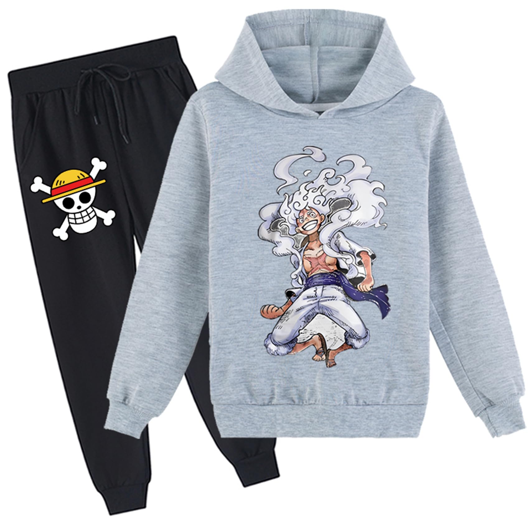 WRIGGYKid Boy Sun God Nika Cotton Soft Tracksuit Set Luffy Graphic Pullover Hooded and Jogging Pants