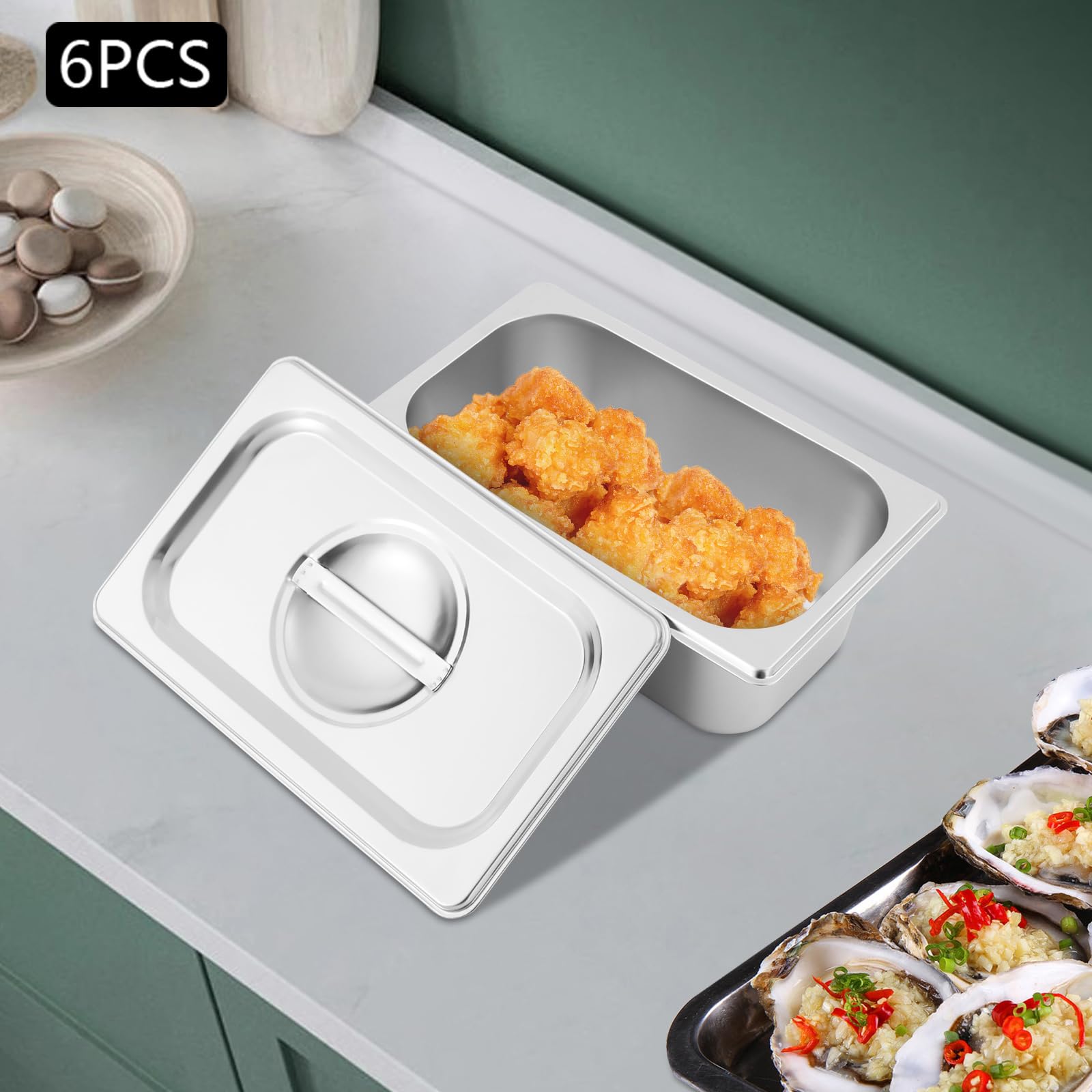 siohdagu 1/4 Size Catering Food Storage Pan for Food Storage and Steaming, Cooking, Stewing Commercial Rectangular Pans (4L/3.6Qt Pan)