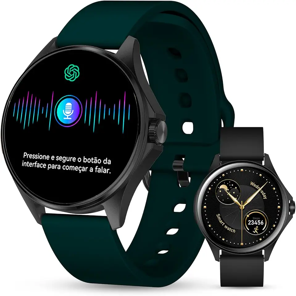 Smartwatch Feminino Relógio Inteligente com IA Chatgpt, 1.32’’ AMOLED,iOS Android, IP68 Água, Frequência Cardíaca, Monitor de Sono, 100 Esportes, 2 Pulseiras, Preto