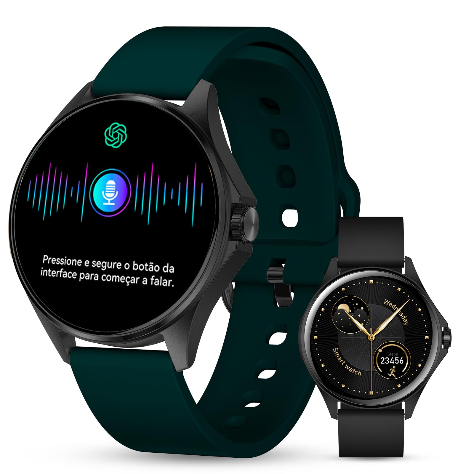 Smartwatch Feminino Relógio Inteligente com IA Chatgpt, 1.32’’ AMOLED,iOS Android, IP68 Água, Frequência Cardíaca, Monitor de Sono, 100 Esportes, 2 Pulseiras, Preto