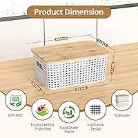 Vista 2 de Plastic Storage Baskets with Bamboo Lids, Stackable Small Box Bins for Organizing and Containers for Shelves Drawers Desktop Closet Pantry Classroom
