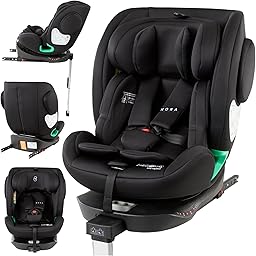 FableKids Siège enfant NORA noir | Siège auto i-Size pivotant à 360° 40-150 cm | Siège dos à la route avec ISOFIX et jambe de force | Appuie-tête et dossier réglables en hauteur | Certifié ECE R129/04
