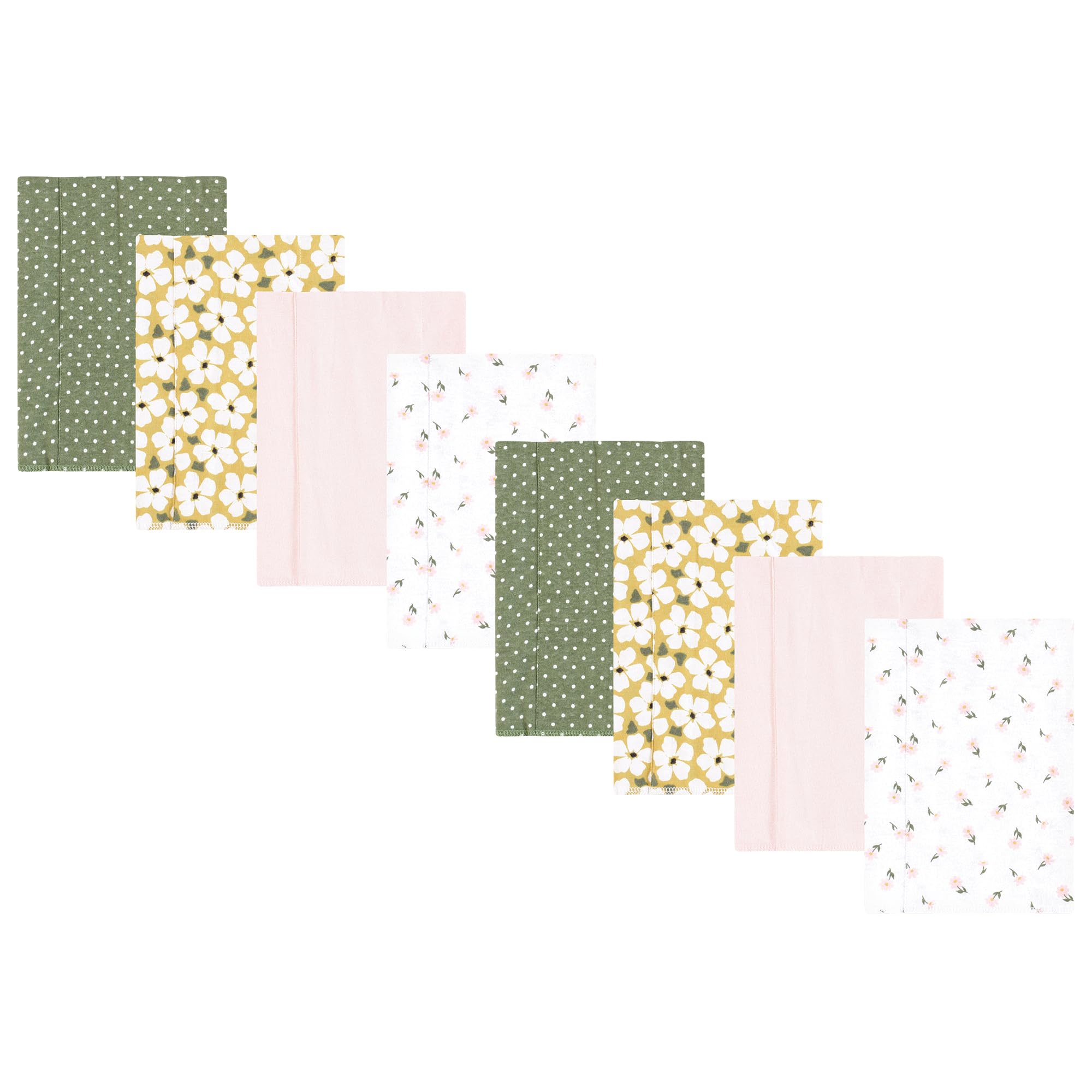 Hudson Baby Cotton Poly Flannel Burp Cloths Multipack, Sage Floral 8-Pack, One Size