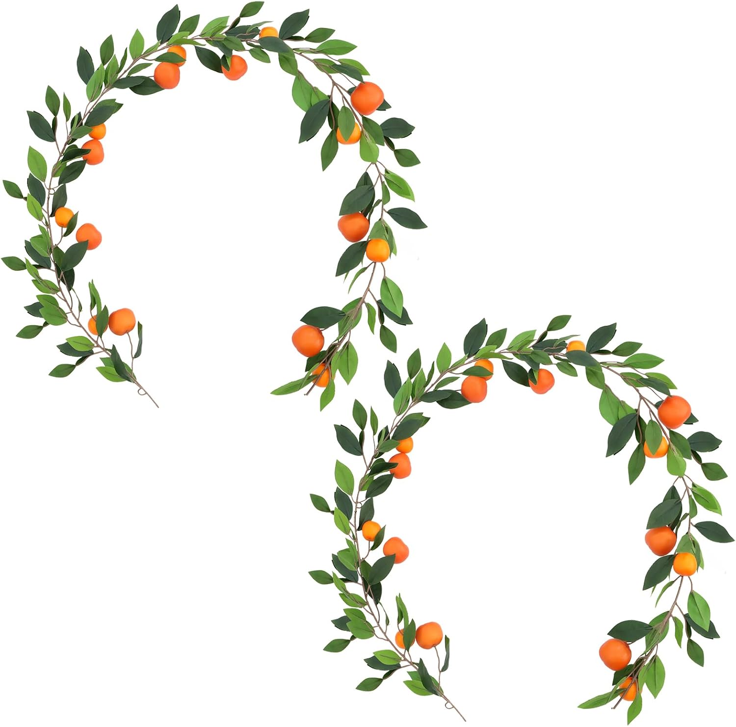 2PCS Artificial Oranges Garland - 6FT Faux Oranges Vine with Greenery, Realistic Fruit Garland for Home, Garden, Wedding, Party & Christmas Decor | Fake Orange Wreath for Hanging Decoration