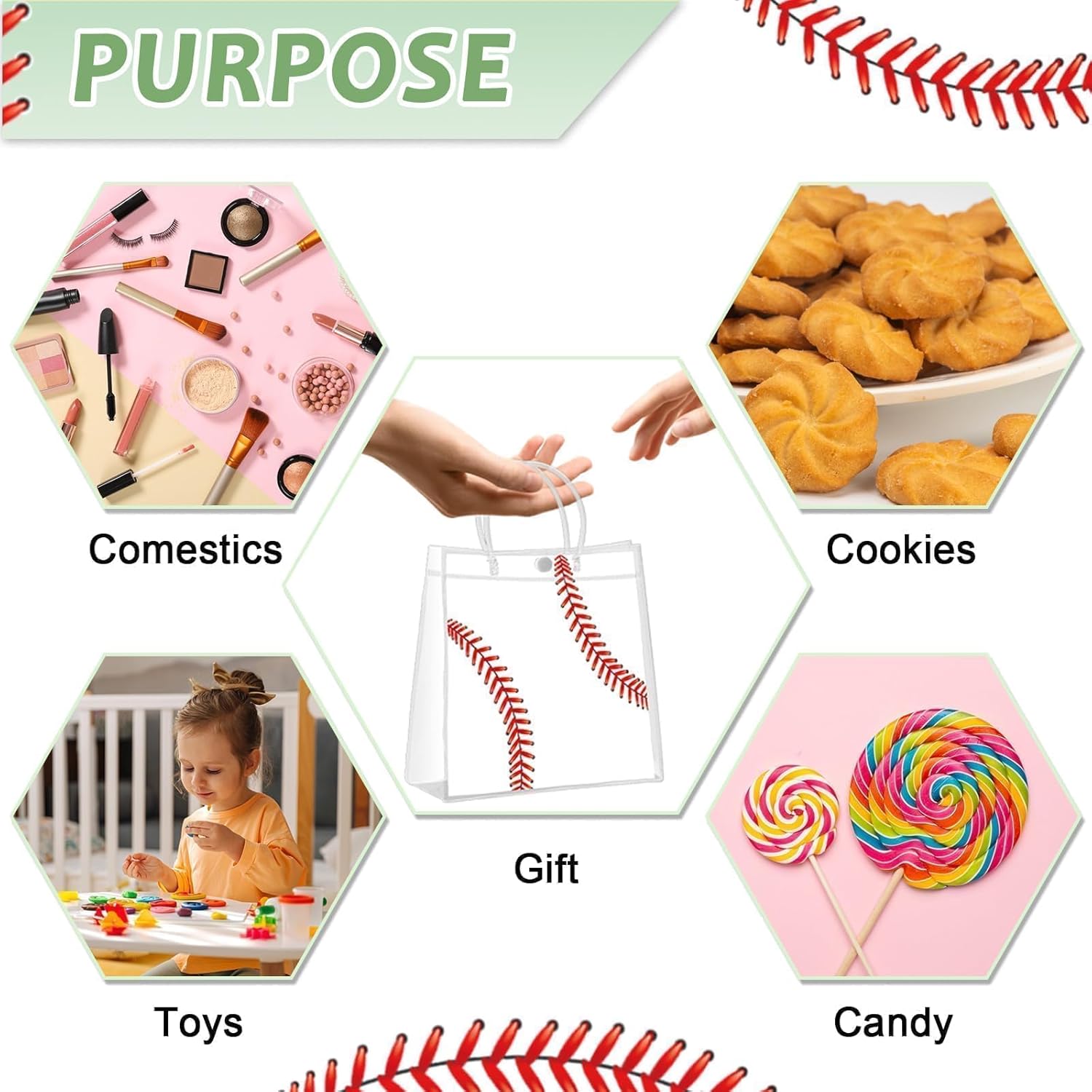 Lonfliness 24Pcs Baseball Clear PVC Gift Party Bags with Handles Bulk Sport Goodie Treat Candy Bags Baseball Present Bags for Boys Birthday Party Favor Baby Shower Decorations Supplies 8 x 8 x 3in