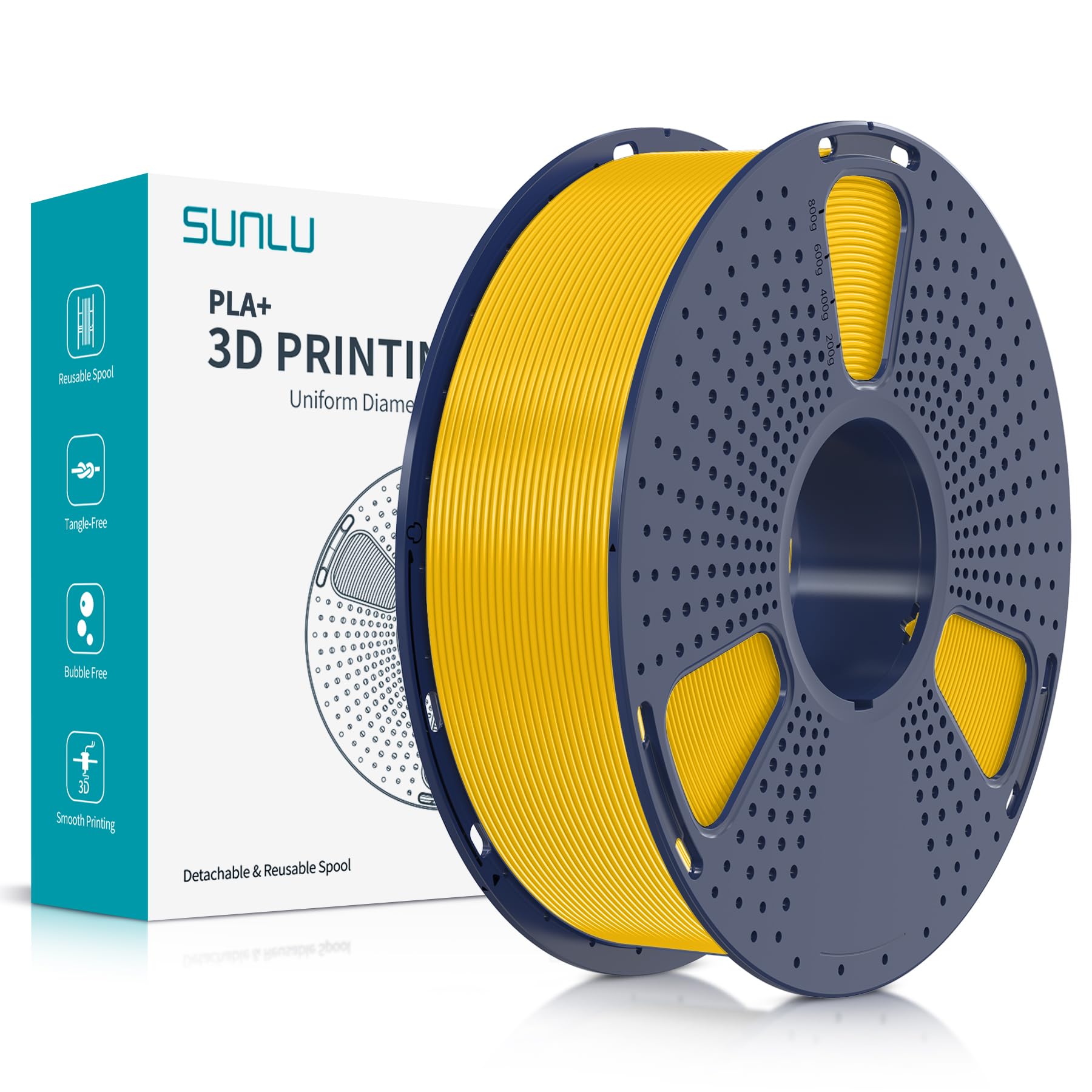SUNLU PLA Plus filamento per stampante 3D, Filamento PLA+ 1.75mm, Filamento ad alta resistenza compatibile con stampanti 3D FDM, Precisione dimensionale +/- 0.02mm, Bobina da 1kg (2.2LBS), Giallo Vero
