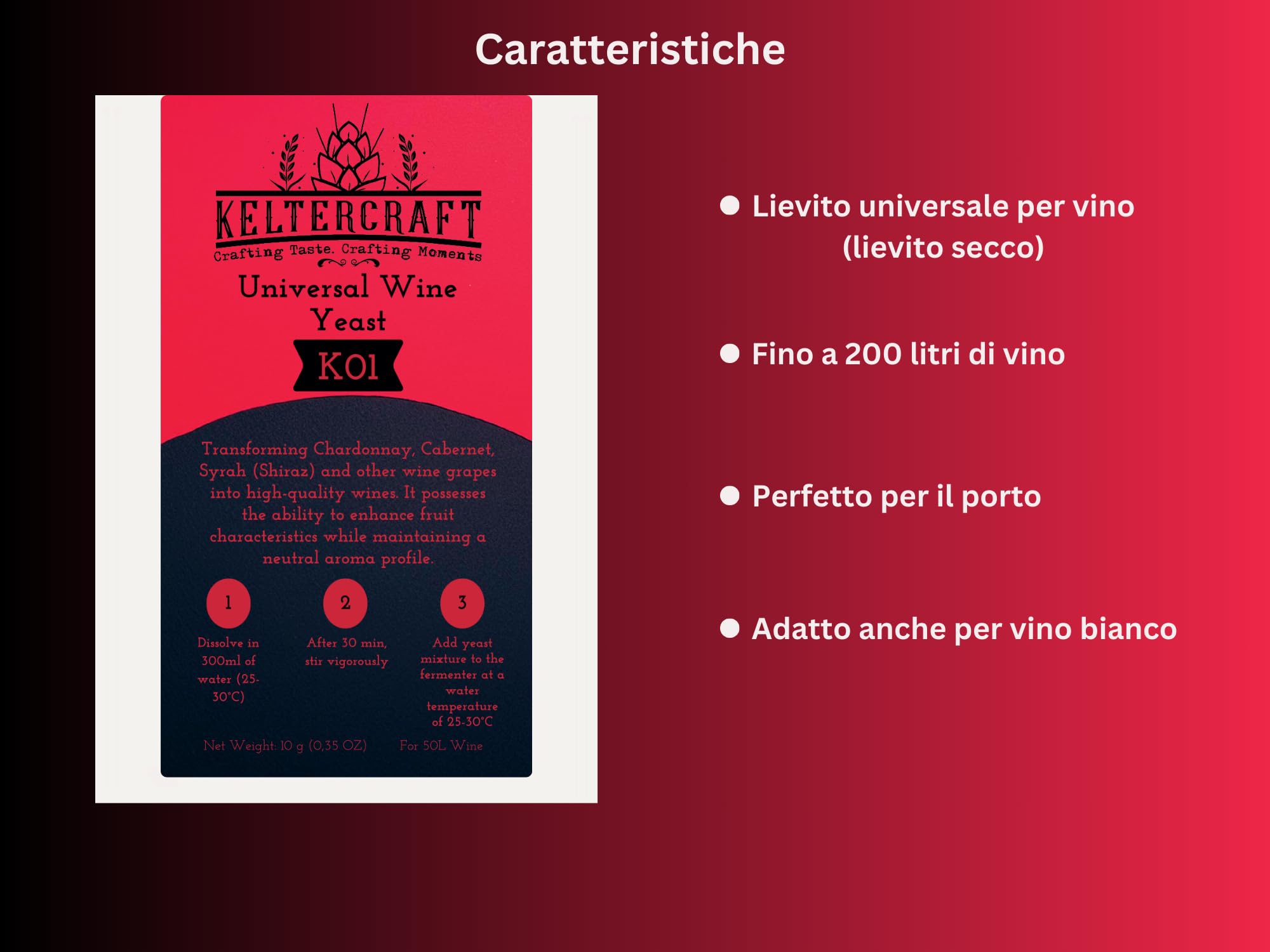 Keltercraft K01 Lievito di vino [40 g: per 200 litri di vino rosso o vino bianco] | Crea il tuo vino!