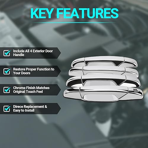 Miniatura 4 de Manija de puerta exterior para Cadillac 2007-2013 Escalade Chevy Avalanche Silverado Suburban Tahoe GMC Sierra Yukon Pickup Camión SUV, 4 piezas