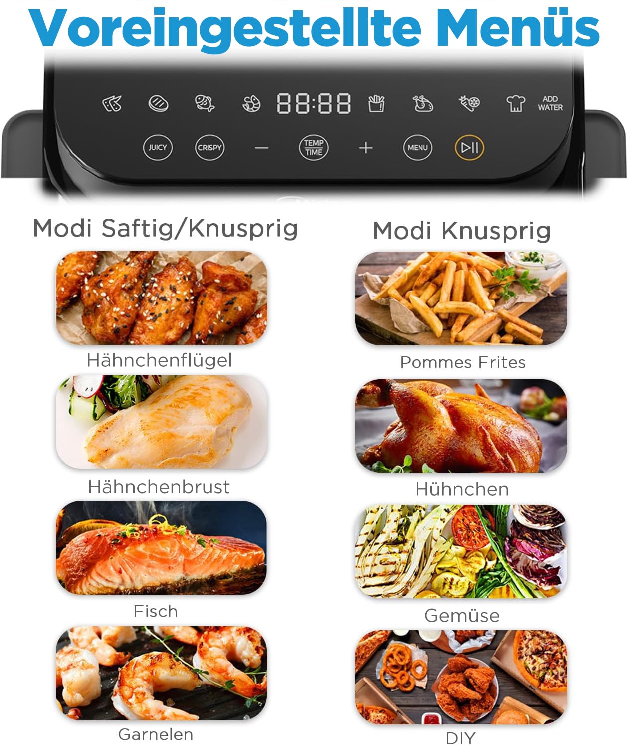 Midea DualTaste Heißluftfritteuse 7L,Airfryer xxl mit Sichtfenster,Modi saftige & knusprige,8 Programmen,Backen,Grillen,Auftauen,40-200℃,12h-Timer,Spülmaschinenfeste Crisper Platte,1650W,MF-CY75AB