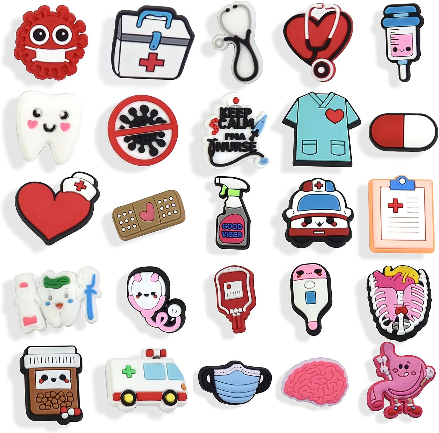 BEIIEB 25pcs Cartoon Shoe Decoration, Medical Styling Ornament, Anime Jewelry Shoe Decoration, Shoe Decoration Accessories, Cartoon Decoration, PVC Shoe Spikes, Unisex, 2-3cm