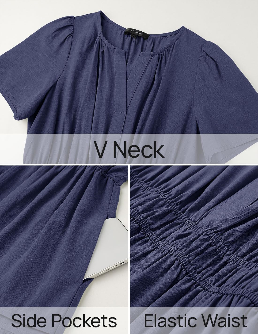 ZESICA Women's Summer Casual Short Sleeve Midi Dresses 2026 V Neck Elastic Waist Tiered Flowy Boho Dress with Pocket - Image 6