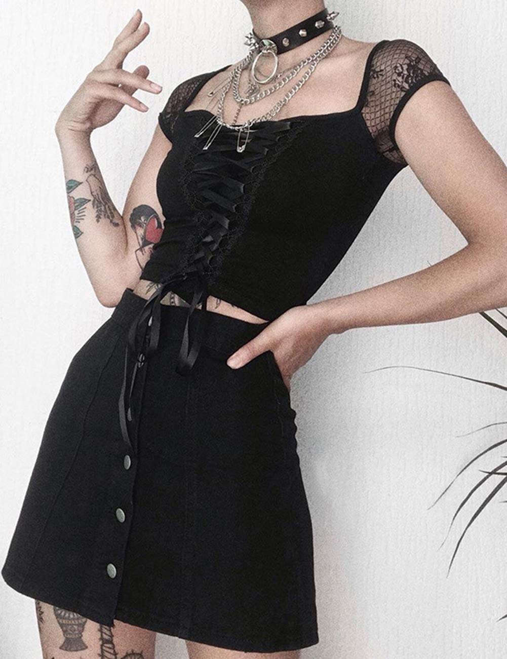 FAIMILORY Women's Streetwear Patchwork E Girl Shirts y2k Contrast Stitch Crop Top