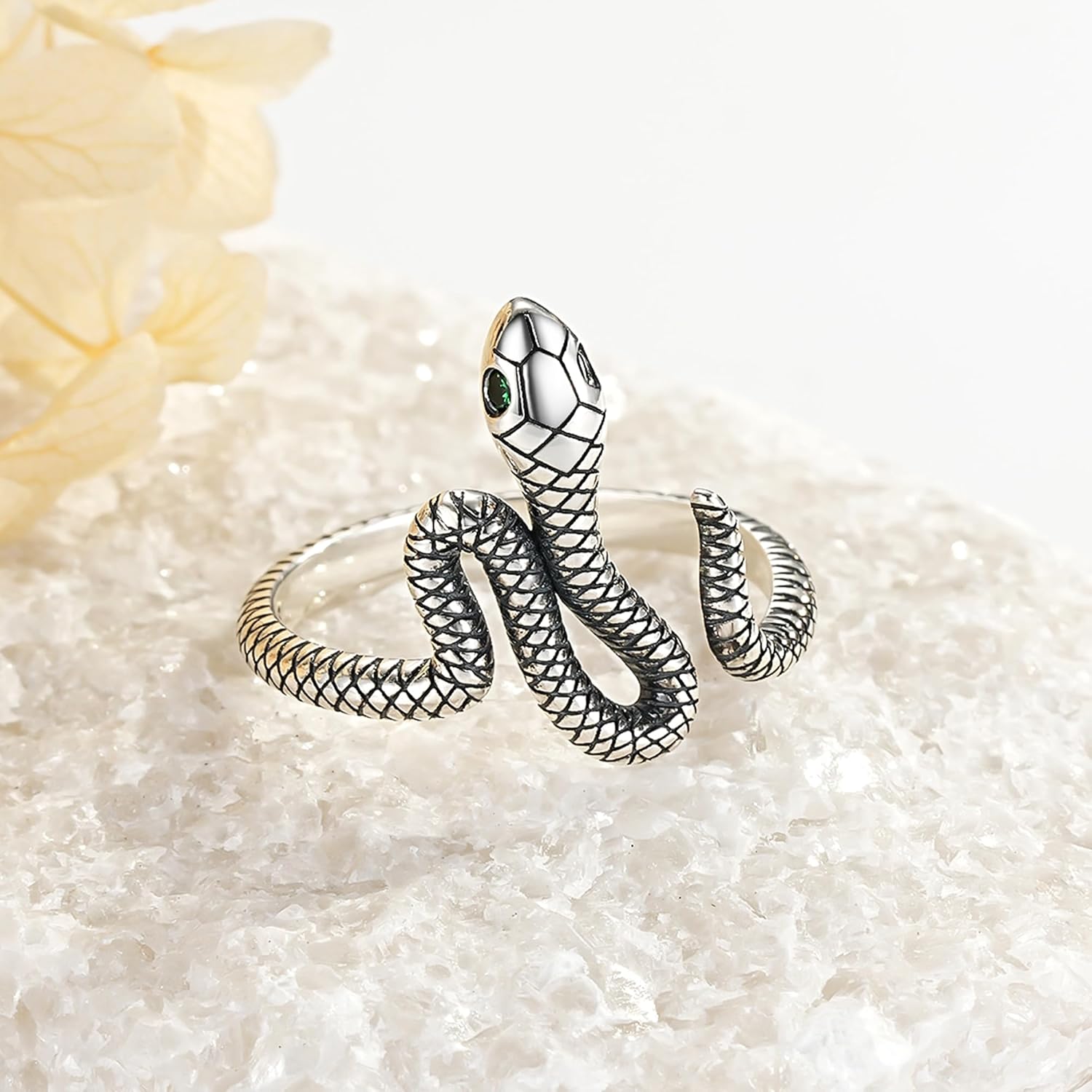 Snake Ring 925 Sterling Silver Black Snakes Statement Adjustable Rings Gothic Vintage Jewelry for Women - Image 3