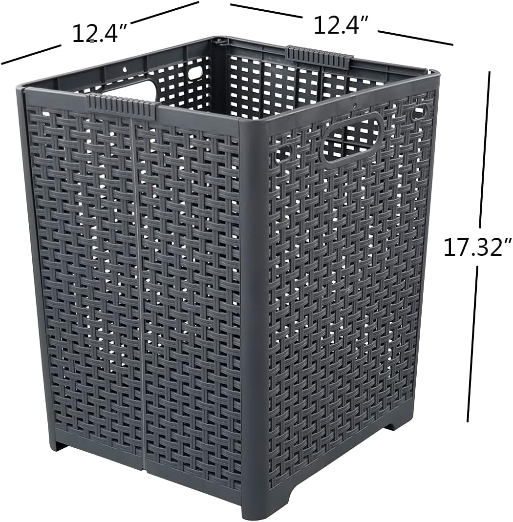 1-Pack Plastic Collapsible Laundry Hamper, Foldable Laundry Storage Baskets, Gray