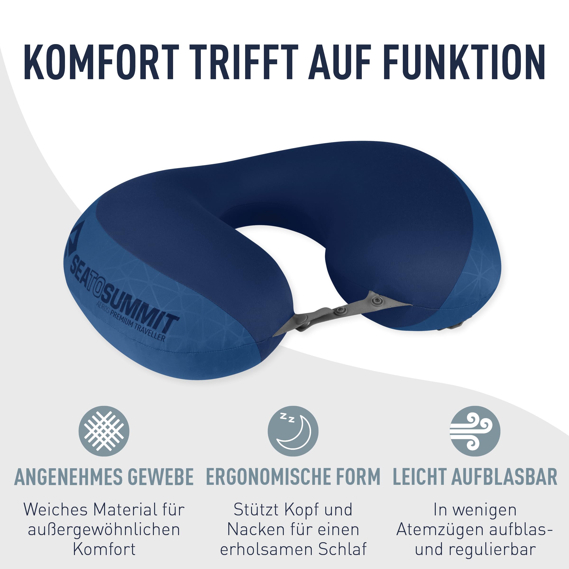 Sea to Summit - Aeros Premium Lendenkissen - Aufblasbares Stützkissen - Entlastung des unteren Rückens - Polyestergewebe 50D - Kompakte Reisetasche - Arbeit, Reisen & Autofahrten - Navy Blue - 93 g