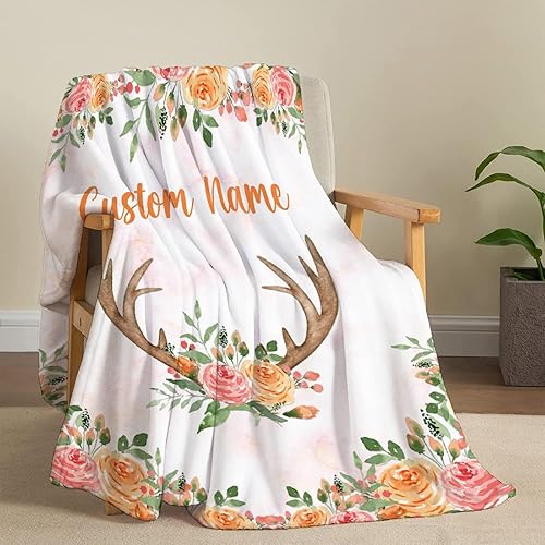 Miniatura 19 de Manta personalizada con diseño de jirafa y elefante, manta de franela suave, acogedora y ligera con nombre para sofá, cama, sofá, regalo, unisex