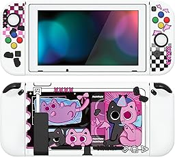 PlayVital ZealProtect Weiche Schutzhülle für Nintendo Switch Konsole Joy Con, Case Hülle Cover Zubehör für Switch mit HD Klar Schutzfolie&Sticks Kappen&ABXY Richtungstastenkappen(PP & VV)