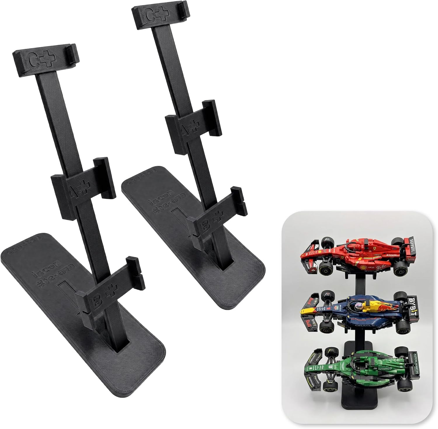 Display Stand for F1 Speed Champions Cars (2 Pack) | 3-Tier Riser Shelf Holds 6 Race Car Models – Space-Saving Angled Design, Tool-Free Assembly