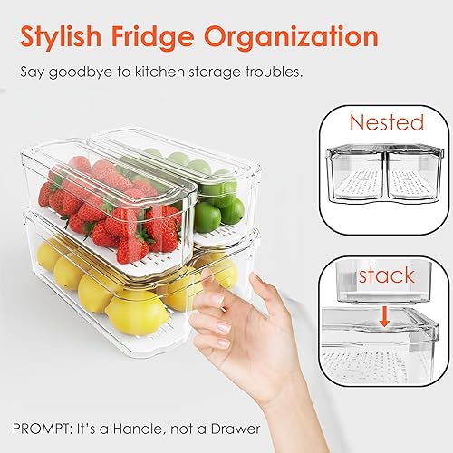 Miniatura 4 de Organizadores y almacenamiento de refrigerador, paquete de 6 cubos organizadores transparentes para congelador con tapas para cocina, despensa,