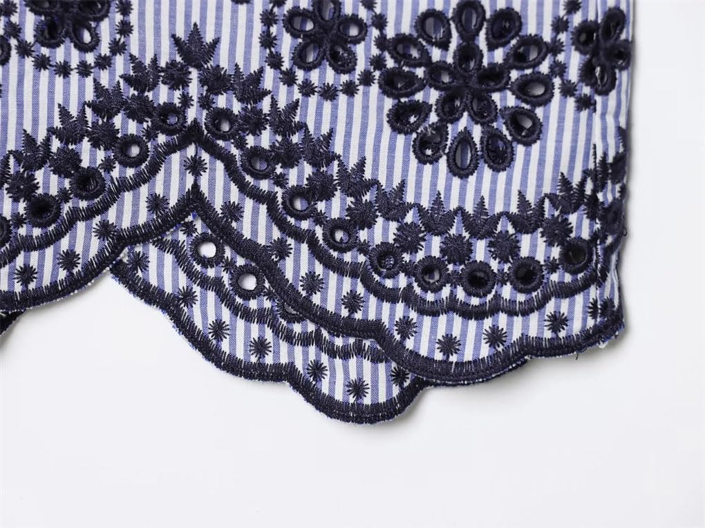 Women's Striped Lace Patchwork Short-Sleeved Top And Trousers Two-Piece Set