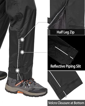 33,000ft Men's Rain Pants, Waterproof Rain Over Pants, Windproof Outdoor Pants for Hiking, Fishing