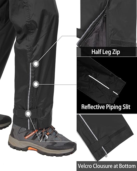 Men’s Waterproof Rain Pants – Windproof Hiking Over Trousers thumbnail 4