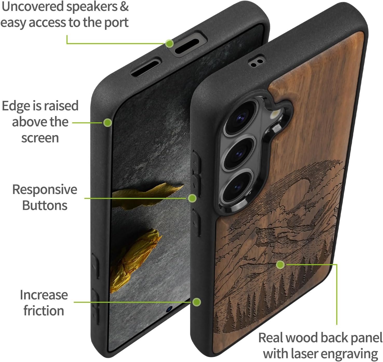 Carveit Magnetic Wooden Case for Samsung Galaxy S26 Case 2026, TPU Shockproof Cover & Wood Artisan Engraved, Compatible with MagSafe Wireless Chargers (Alpine Lakes) Walnut