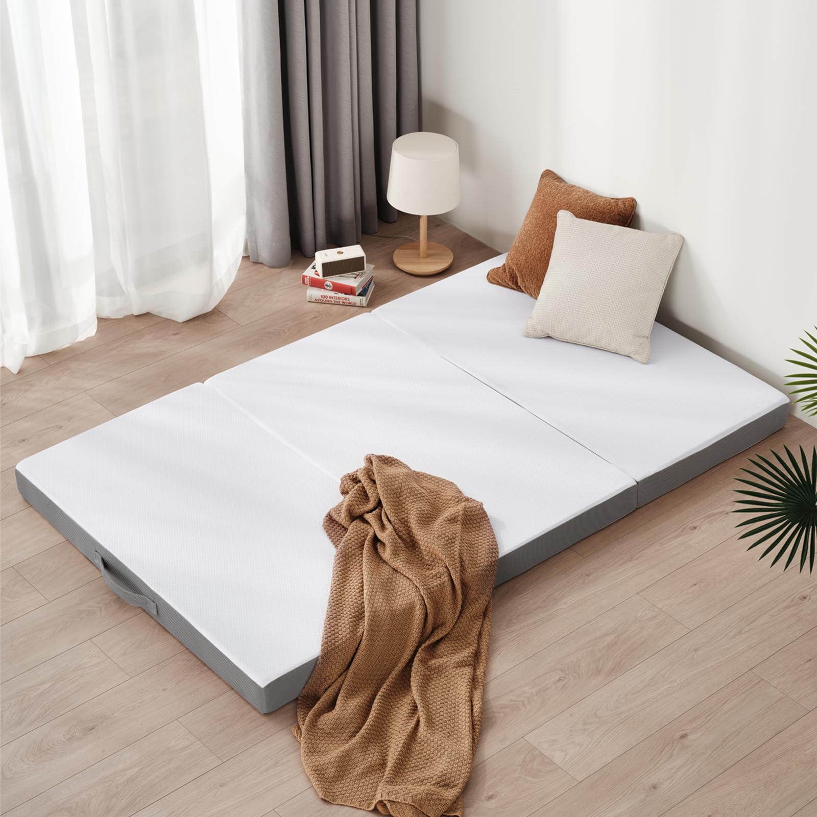 Z-hom Matelas pliant, matelas d'invité, matelas pliable en 3 pièces, matelas en mousse épaisse, matelas pliable, pour adulte, housse extérieure amovible et lavable (90 x 195 x 10 cm)