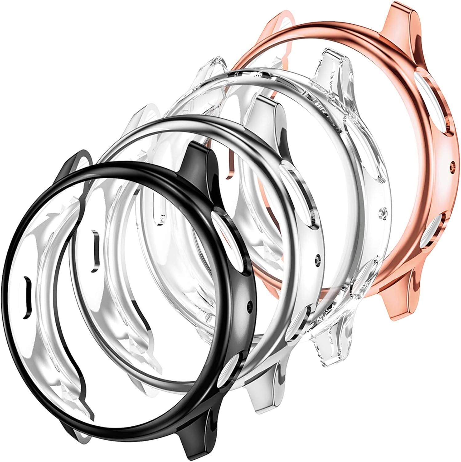 Mastten 4-Pack Compatible for Samsung Galaxy Watch Case Active 2 40mm, Full Protective Screen Protector Bumper Case Cover Compatible for Samsung Galaxy Watch Active 2, Black+Clear+Rose Gold+Silver