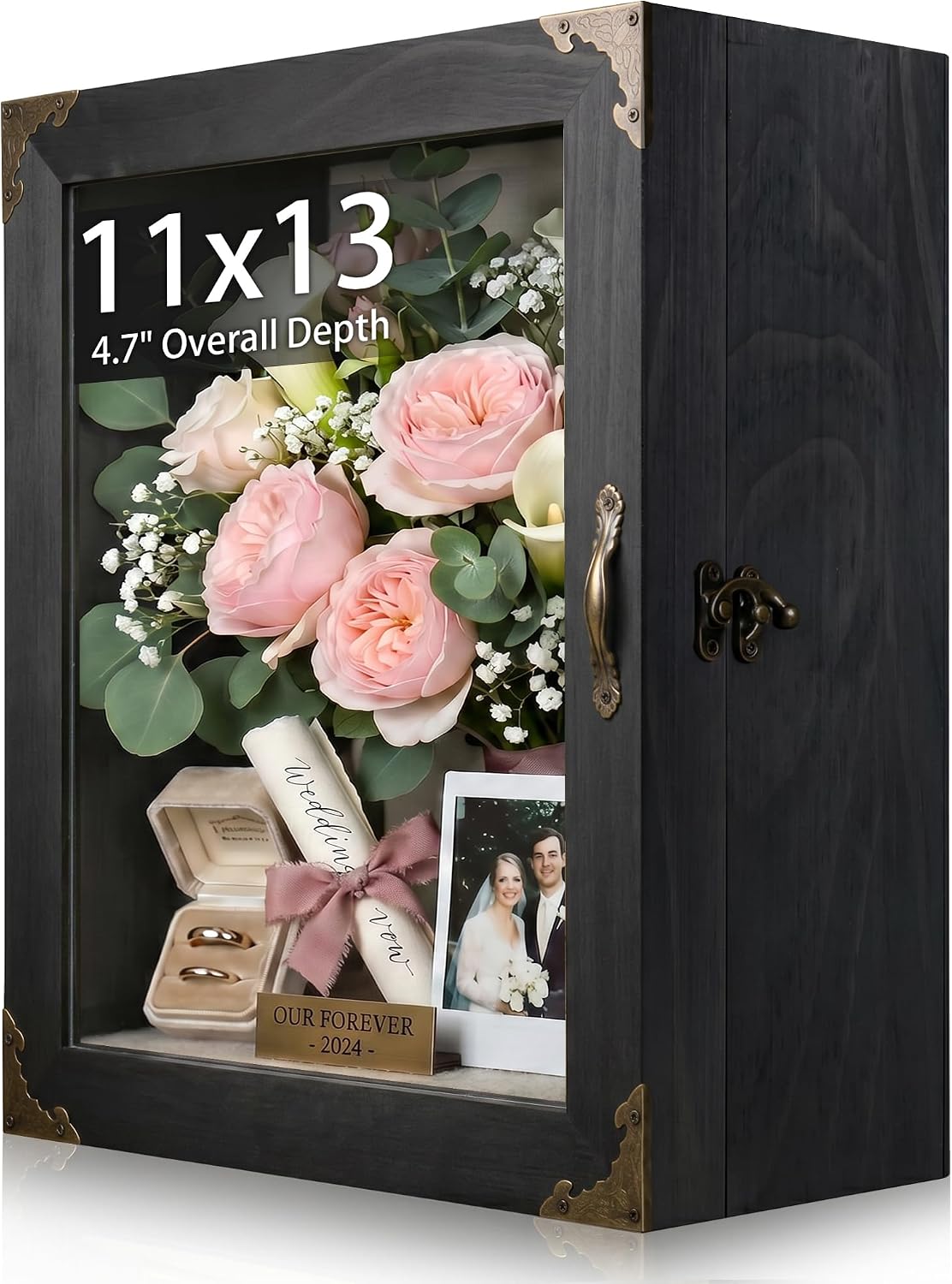 Shadow Box Frame 11x13, Overall Depth 4.7" Deep Display Case with Glass Door, Solid Wood Shadow Box for Memorabilia, Keepsakes, Medals, Photos and Collectibles