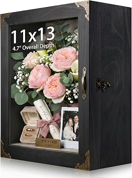 Shadow Box Frame 11x13, Overall Depth 4.7" Deep Display Case with Glass Door, Solid Wood Shadow Box for Memorabilia, Keepsakes, Medals, Photos and Collectibles