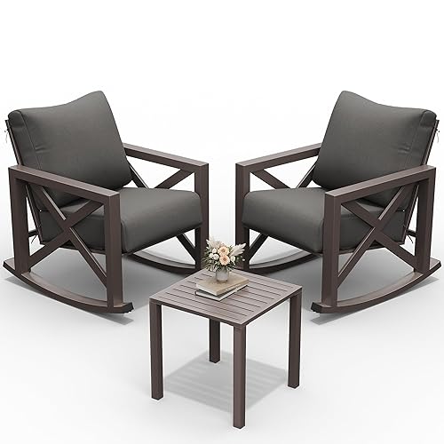 UDPATIO Outdoor Rocking Chair Set 2 with Coffee Table, 3