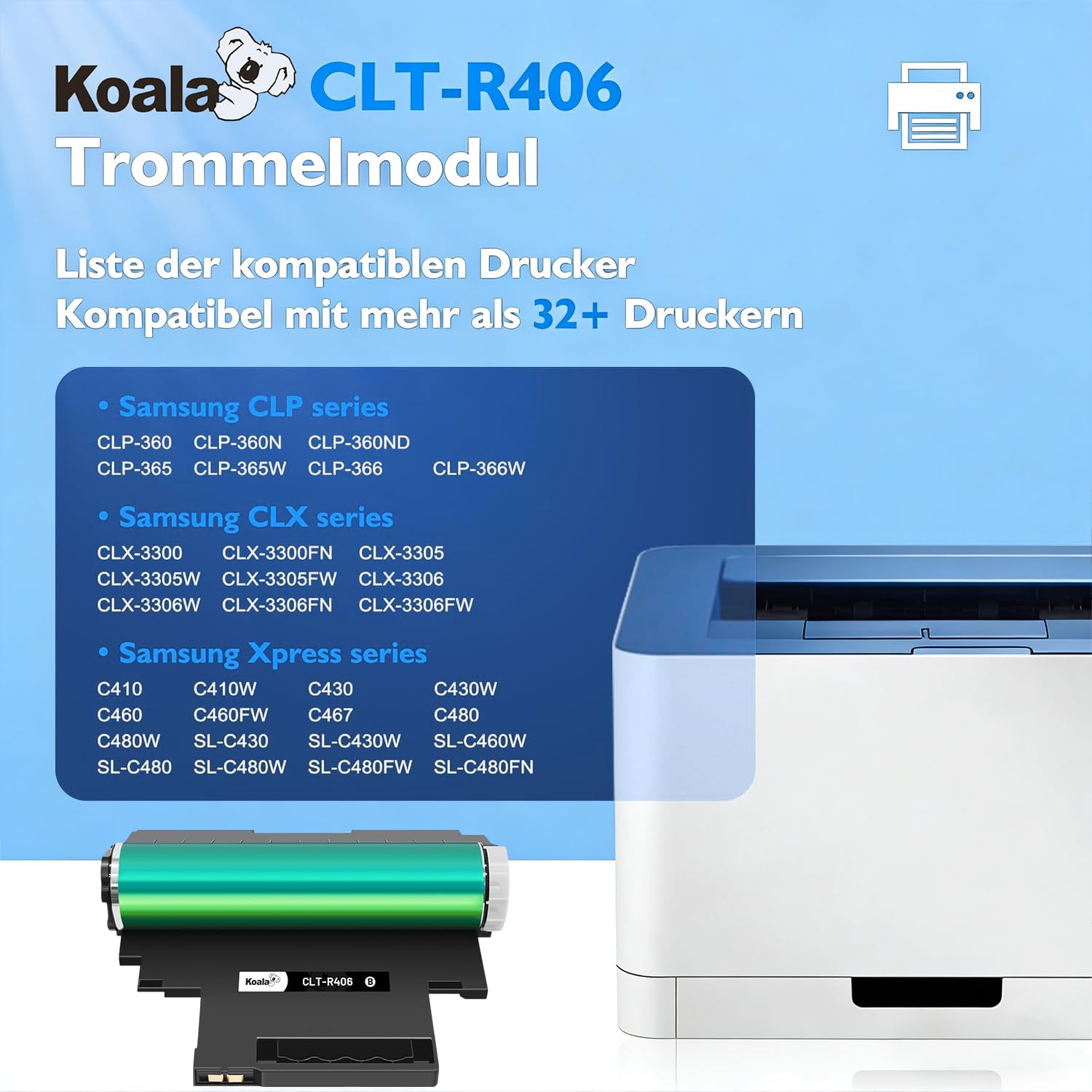 Koala R406S CLT-R406S Compatibile Tamburo per Samsung Xpress SL-C410W SL-C430 SL-C430W SL-C460FW SL-C480 SL-C480W SL-C480FN SL-C480FW SC-C482 SL-C482W SL-C482FW SL-C432 CLT-R406 (1 Pack)