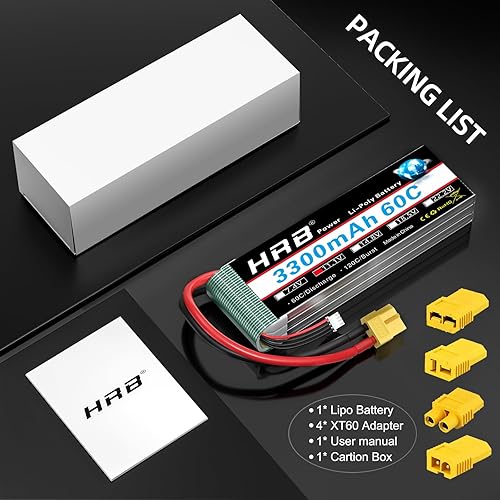 Miniatura 5 de HRB Batería Lipo 3S 11.1V 3300mAh 60C con conector XT60 compatible con avión RC, helicóptero RC, coche RC, camión RC, barco RC