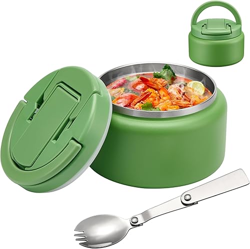 Miniatura 16 de Termo de sopa de 13.5 onzas para comida caliente para niños, recipiente aislado al vacío con tapa de hebilla, boca ancha, a prueba de fugas, acero