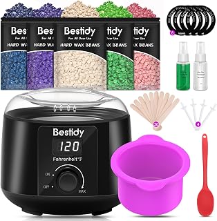 Bestidy Waxing Kit for Women and Men Home Wax Warmer with 5 Pack Hard Wax Beads Hot Wax Hair Removal for Brazilian Body Underarm Bikini Chest Legs Face Eyebrow
