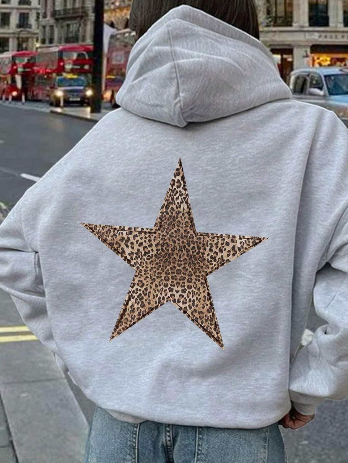 Women's Cheetah Leopard Star Print Hooded Sweatshirt Y2k Casual Long Sleeve Pullover Hoodie Tops - Image 2
