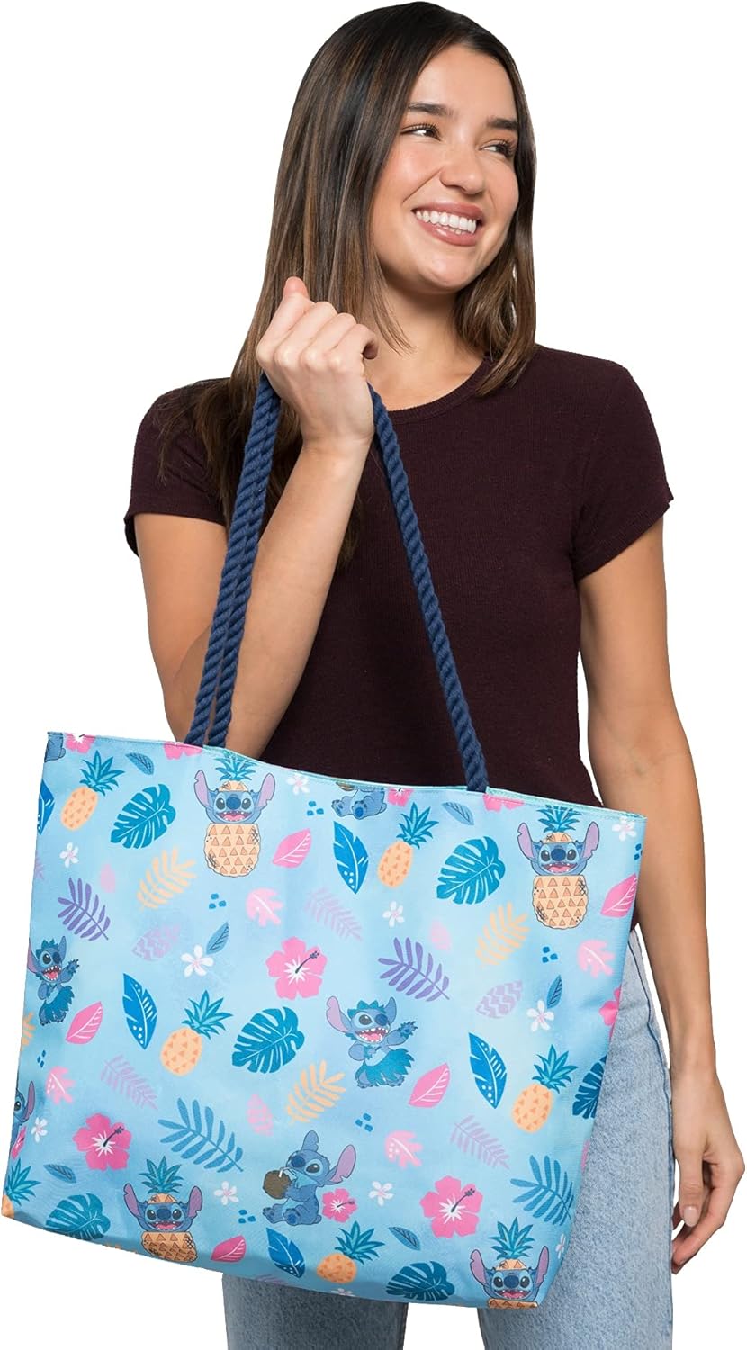 Disney Lilo & Stitch Tote Bag, Stitch Blue Hawaiian Print, Large Water-Resistant Canvas Purse, Beach Vacation Accessory Bag, Work Travel Carry-All for Women - Image 9