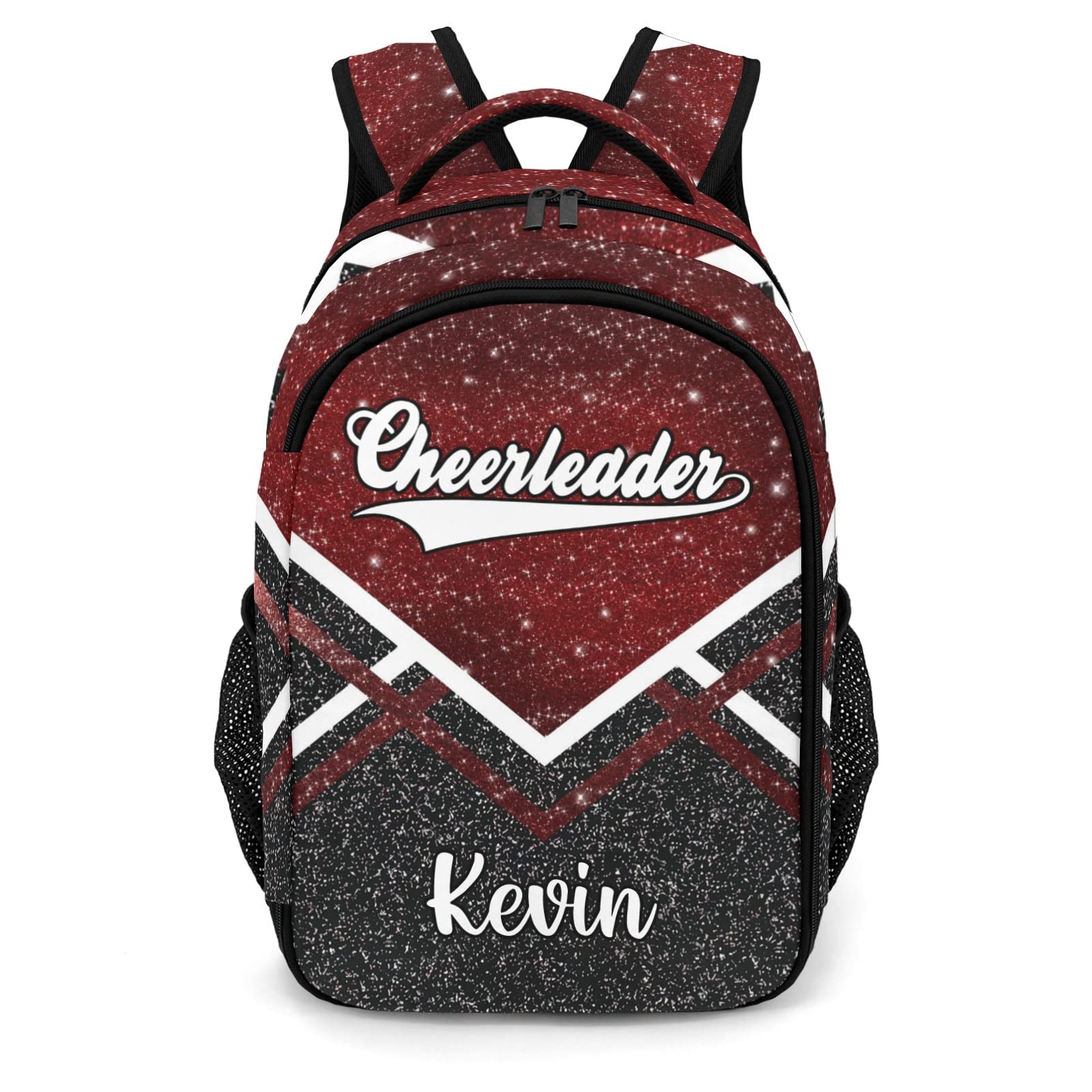 XOZOTY Bling Print Red Cheerleader Cheer Backpack Personalized with Name for Men Women Shoulder Bag Laptop Bag Bookbag