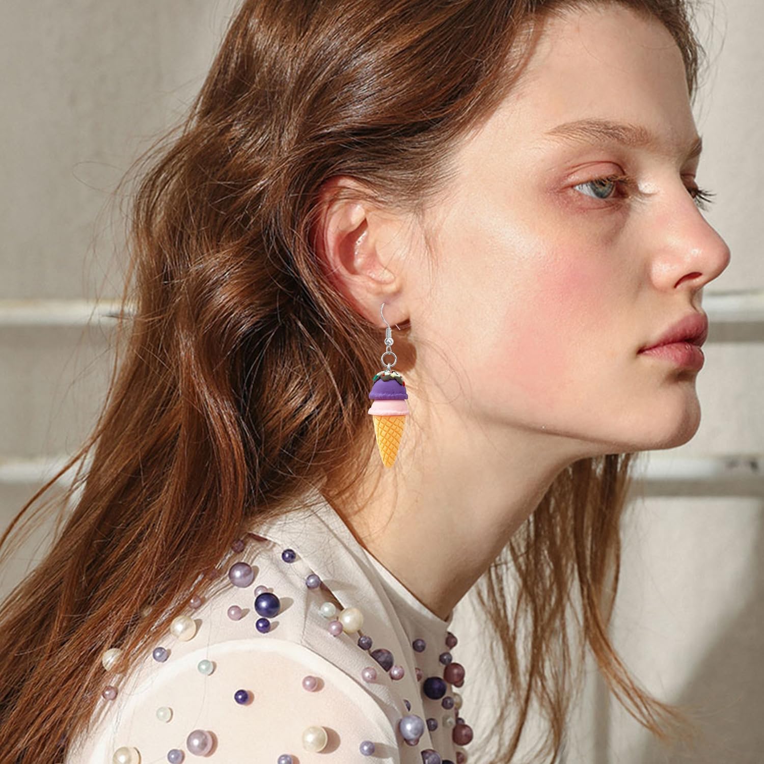 Sweet Cute Double Ball Ice Cream Cone Alloy Soft Clay Dangle Drop Earrings Simulated Cartoon Colored Ice Cream Dangle Drop Earrings for Women Jewelry Gifts - Image 4