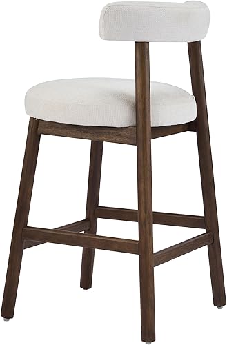 Miniatura 6 de Christopher Knight Home Annes - Juego de 2 taburetes de bar redondos de tela de lino para isla de cocina, silla de comedor de madera, taburete de