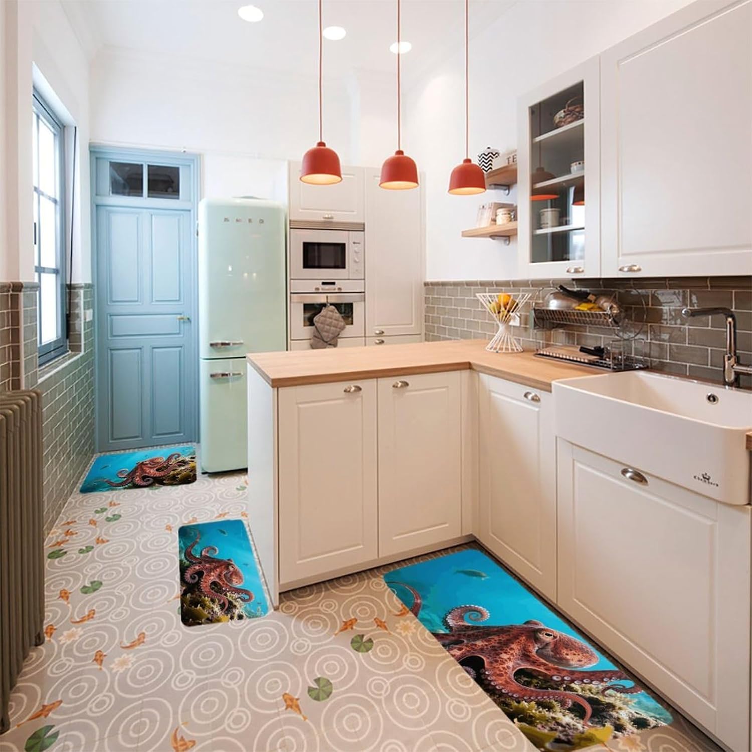 Octopus Kitchen Mats for Floor 3 Pcs Kitchen Rugs