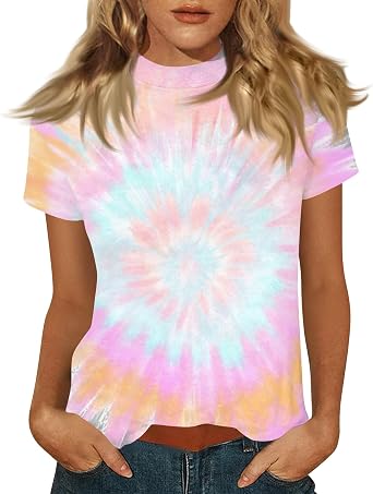 Womens Short Sleeve Tops Mock Neck Lightweight Cute Summer Shirts Dressy Casual Basic Office Work Blouse Clothes
