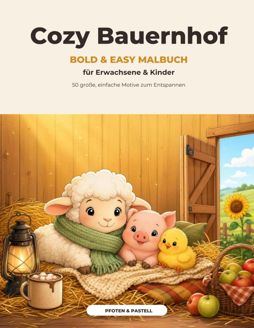 Cozy Bauernhof: Bold & Easy Malbuch für Erwachsene und Kinder: 50 große, einfache Motive mit gemütlichen Bauernhoftieren zum Entspannen | Dicke Linien, ab 6 Jahren, auch für Senioren