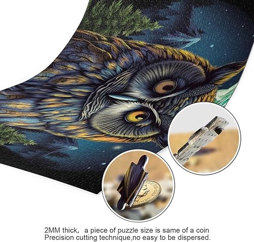 Miniatura 3 de Rompecabezas de madera de 1000 piezas con hermoso estampado de bosque de búhos, con bolsa de almacenamiento con partición del alfabeto, fácil de